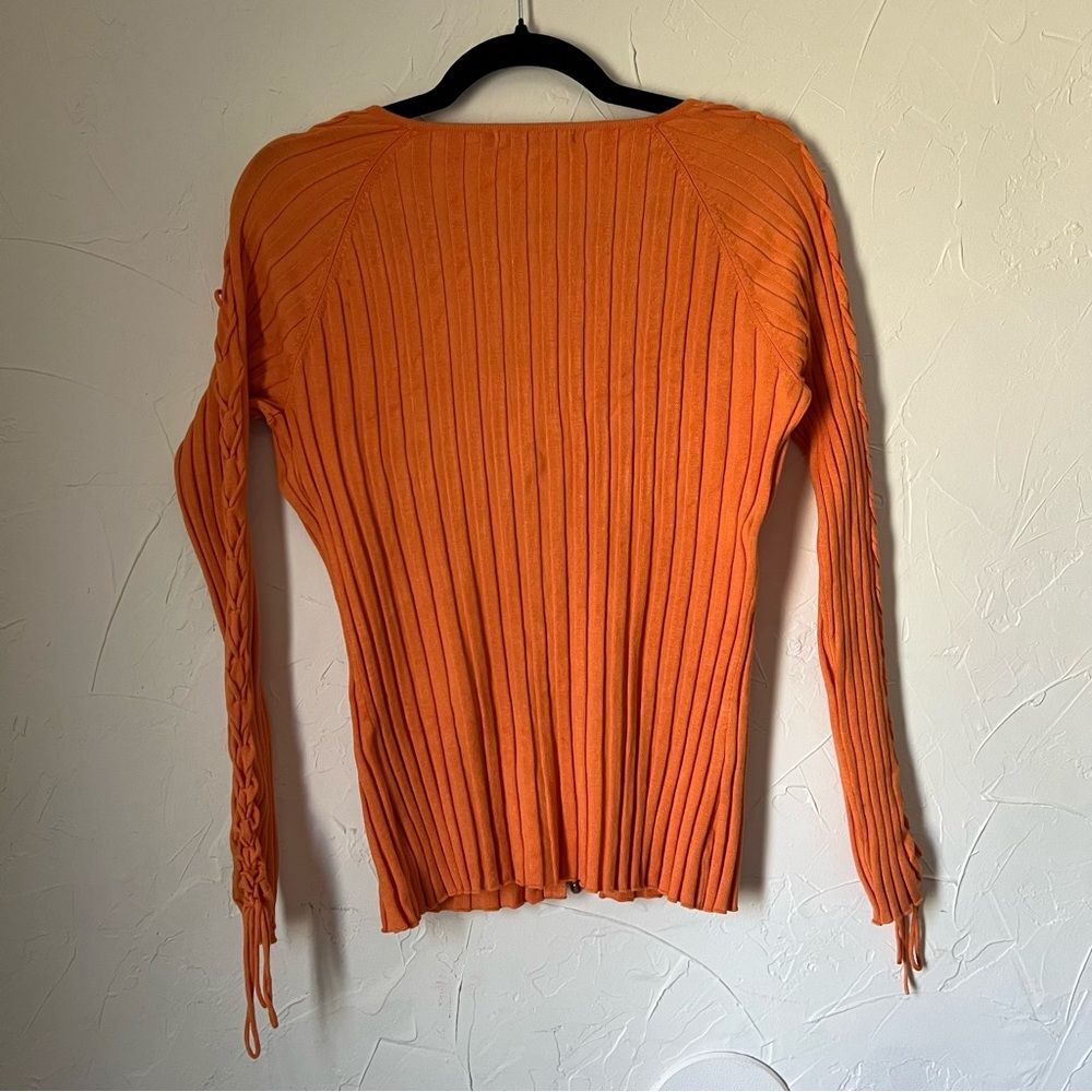 Belldini y2k Orange V-Neck Two-Way Zip Sweater Fairy Grunge‎ 2000s Ribbed Size M - Picture 7 of 9